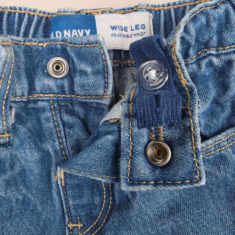 Old Navy Jeans Kids 12-18M Blue EUC Floral Embroidered Wide Leg Adjustable Waist